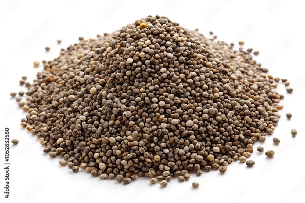 Pile of chia seeds isolated on white background Pile of chia seeds isolated on white background