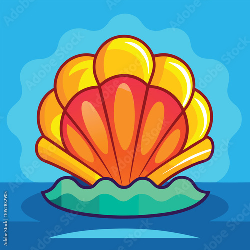Colorful seashell on a blue background