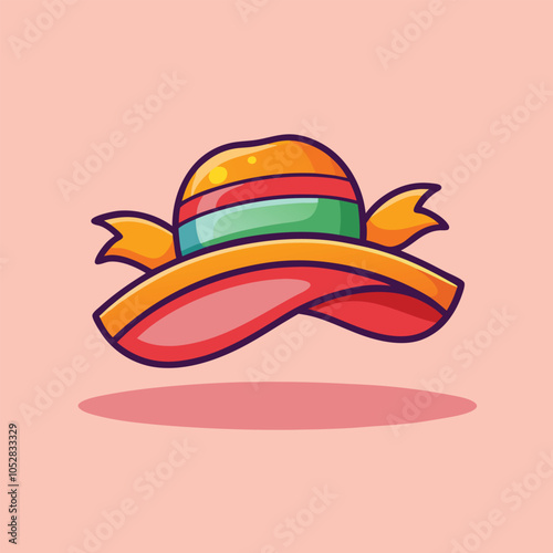 Colorful sun hat with a ribbon.
