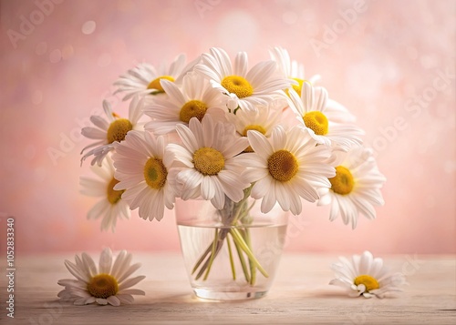 Wallpaper Mural Delicate Daisies in a Vase on a Soft Pink Background - Floral Still Life, Nature Aesthetic, Home Decor, Spring Vibes, Minimalist Design, Fresh Flowers, Colorful Torontodigital.ca