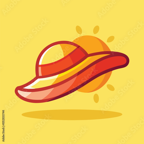 A red and yellow sun hat in front of a yellow sun