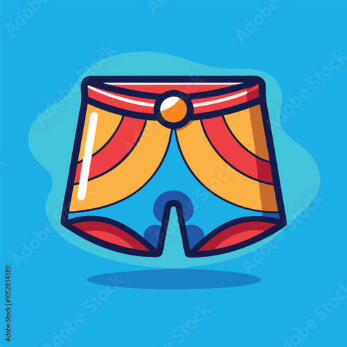 Colorful swimming trunks on blue background.