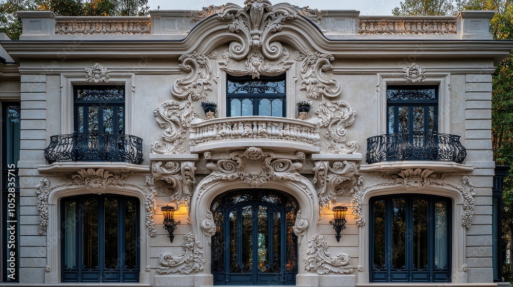 Obraz premium Ornate facade of a luxurious building with intricate details.