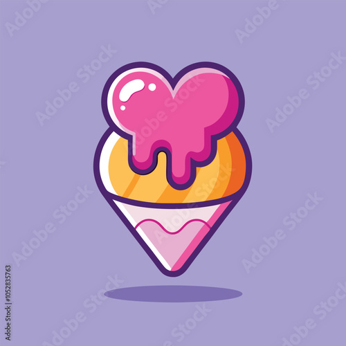 Cute cartoon illustration of a pink and yellow shaved ice.