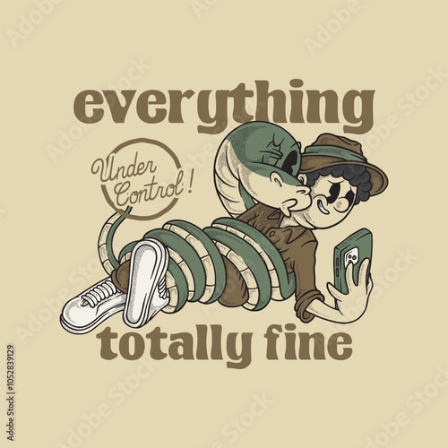 retro cartoon symbol of snake wrapped around man