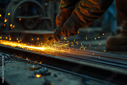 Welding spark closeup at workstation