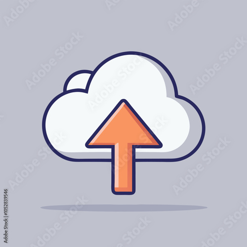 Cloud upload icon with an orange arrow.