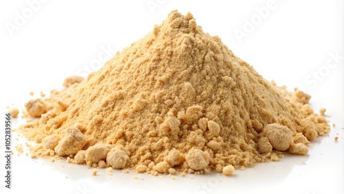 Pile of maca powder on white background