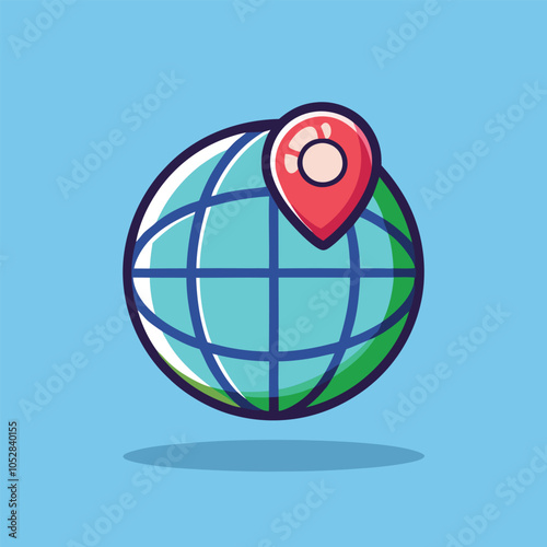 A cartoon globe with a red pin on it