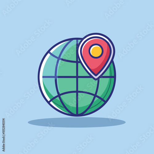 Green globe with a red location pin.