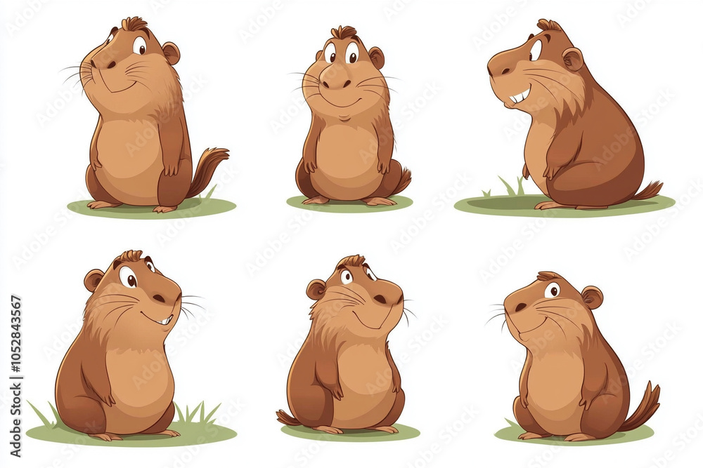 Fototapeta premium Cute funny capybara in different poses.