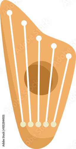 Plucked string instrument with a triangular resonating body, having many strings stretched across it
