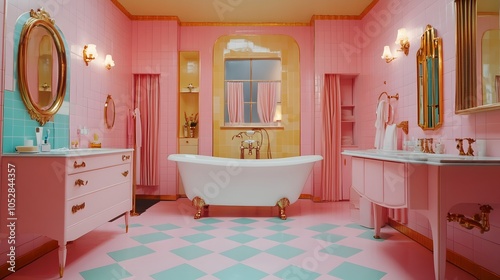 Glamorous Whimsical Bathroom in Pastel Storybook Style with Imaginative Elements