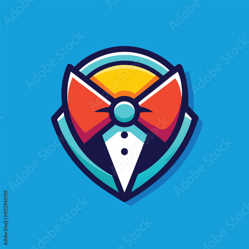 A colorful and playful illustration of a bow tie and tuxedo.