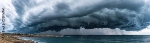 2 Dramatic storm clouds gathering over the ocean, intense weather, approaching storm photo