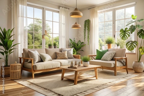 Wallpaper Mural Scandinavian Style Living Room with Natural Furniture in a Cozy Home Interior Setting - Minimalist, Warm, and Inviting Aesthetic for Modern Living Spaces Torontodigital.ca