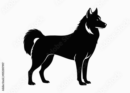 Black silhouette vector illustration of a Siberian Husky on white background 