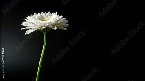 white flower with green stem on black background