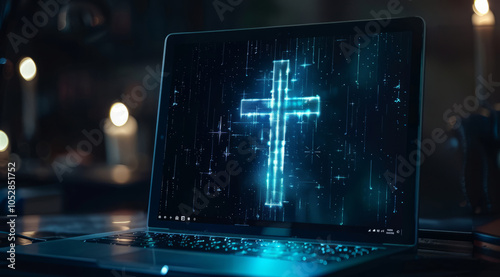 Obraz na płótnie Religion and Christianity online. Concept of Christian science and technology w salonie