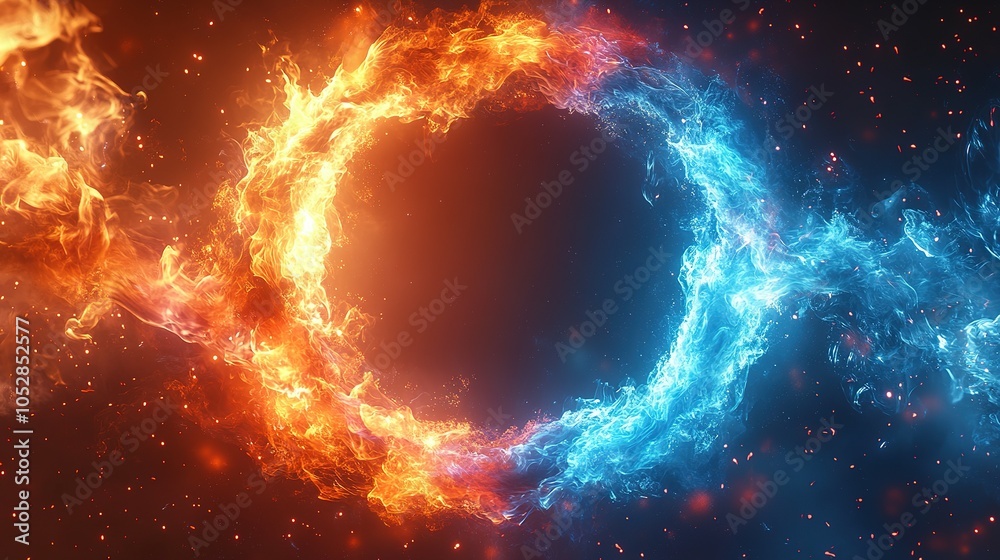 Abstract Fiery and Icy Rings Intertwining with Sparks Abstract Fiery and Icy Rings Intertwining with Sparks