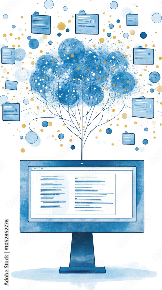 custom made wallpaper toronto digitalA computer monitor with a blue screen and a tree with many notes on it. The tree is surrounded by many other notes