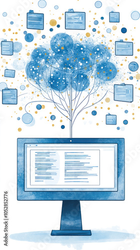 Wallpaper Mural A computer monitor with a blue screen and a tree with many notes on it. The tree is surrounded by many other notes Torontodigital.ca