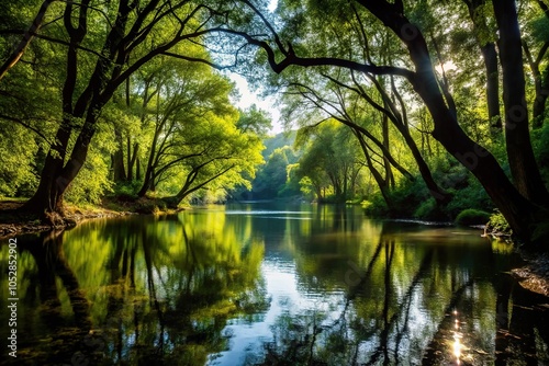 scenic view of Tusciano River surrounded by forest in Cilento National Park