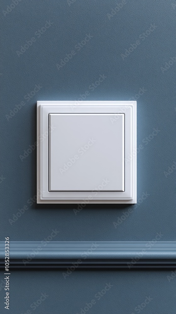 White light switch on a blue wall with trim.