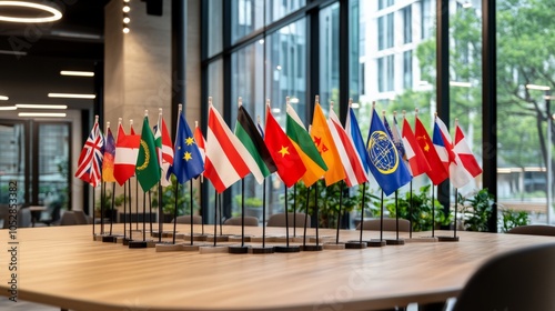 International Flags Symbolizing Unity in Education Space