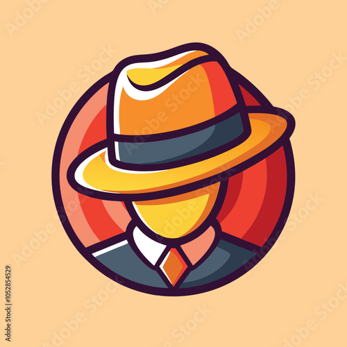 A simple, minimalist illustration of a person wearing a fedora and a suit.