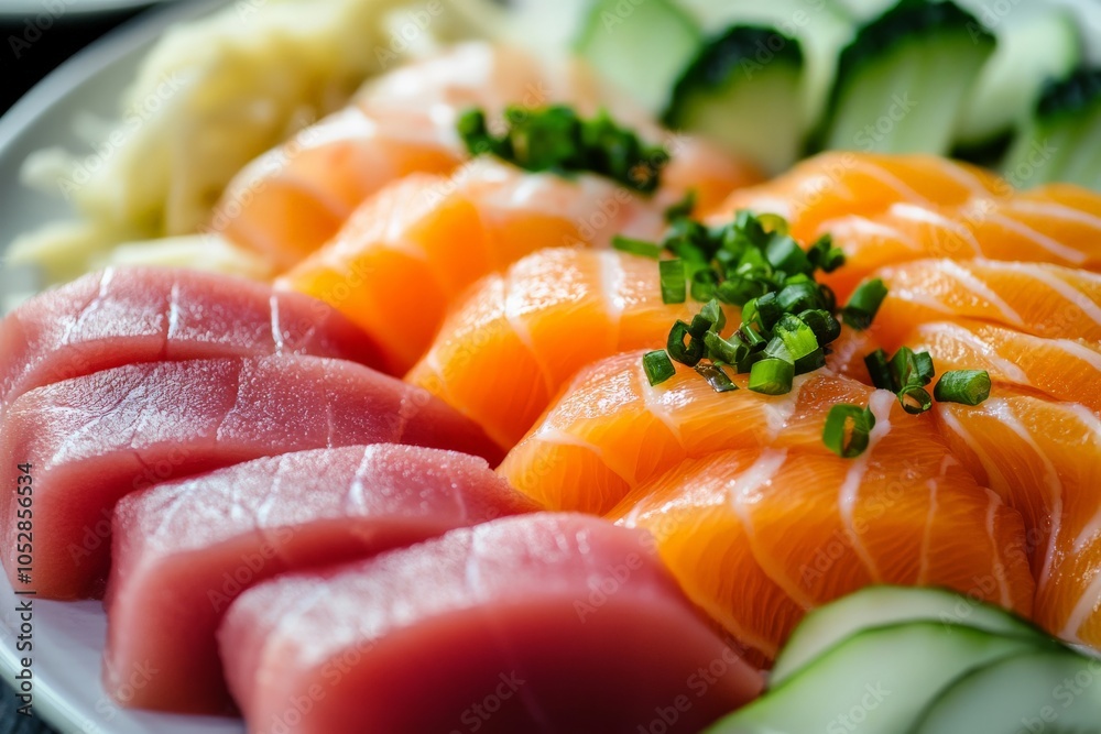 Studio lighting focusing on a plate of Gluten-Free Sashimi, emphasizing the simplicity and health-conscious presentation of the dish Studio lighting focusing on a plate of Gluten-Free Sashimi, emphasizing the simplicity and health-conscious presentation of the dish