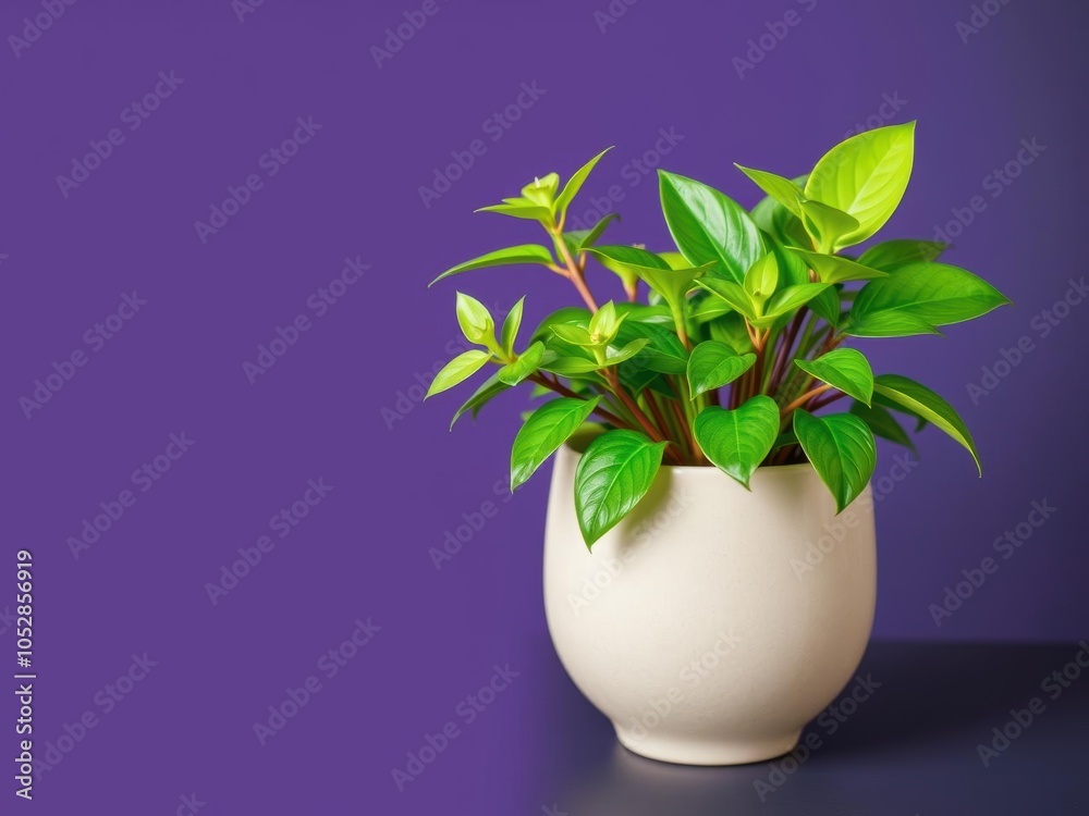 A vibrant green houseplant sitting in a modern ceramic pot, adding a touch of nature to any indoor space, interior design, home decor