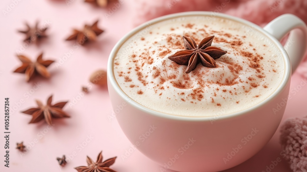 Hot coffee cappuccino in ceramic cup isolated on pink background Hot coffee cappuccino in ceramic cup isolated on pink background