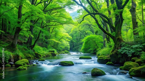 Lush greenery along the Oirase Gorge in Aomori Prefecture, Japan during the month of August, Aomori, Oirase Gorge, nature