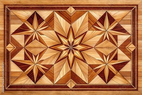 Symmetrical wood inlay textured cherry wood marquetry for warm natural effect