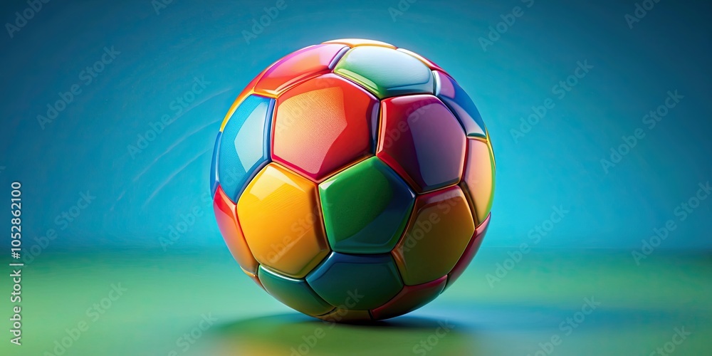 Fototapeta premium Modern moulded soccer football with vibrant colors and streamlined design, soccer ball, sports equipment