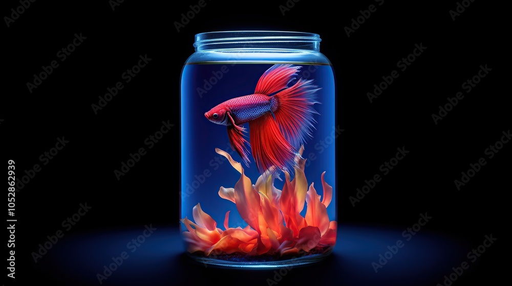 Obraz premium betta fish in a jar colorful
