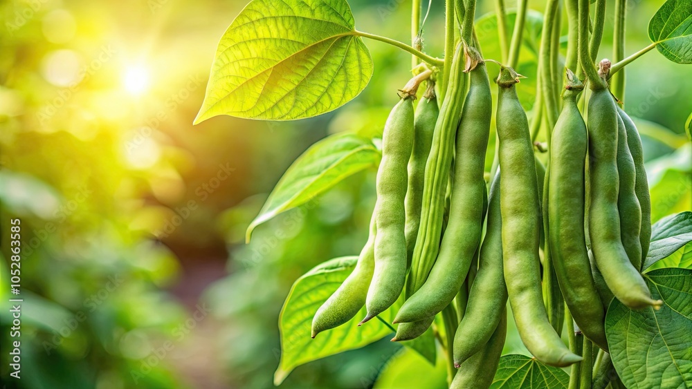 Fresh green cluster beans growing on plant in garden, guar beans, vegetables, gardening, fresh, organic, healthy, green, plant Fresh green cluster beans growing on plant in garden, guar beans, vegetables, gardening, fresh, organic, healthy, green, plant