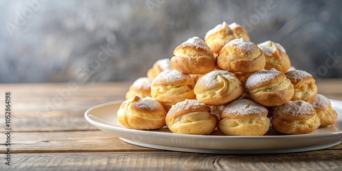 Choux au Craquelin French pastry or cream puff dessert on a plate , dessert, French, choux au craquelin, cream puff, pastry photo