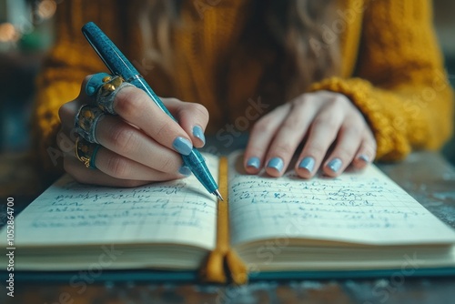 Close-up of a Hand Writing in a Notebook