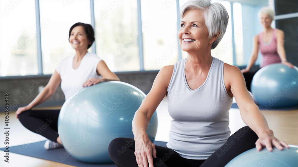Obraz premium elderly people working out at gym, in a training session to stay healthy 