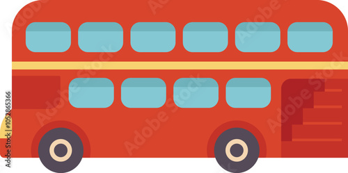 Red double decker bus is driving through the city
