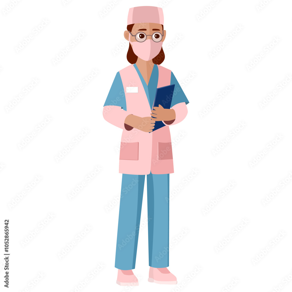 Doctor with files. Vector illustration in a flat style Doctor with files. Vector illustration in a flat style