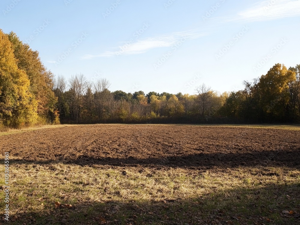Naklejka premium A vast, empty field where a forest once stood, now marked only by the faint outlines of former tree roots in the earth.