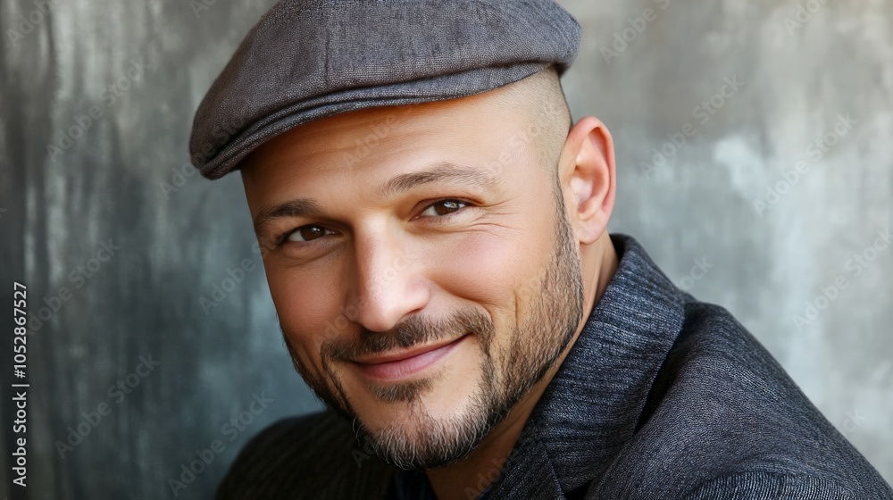 Confident Survivor with Bald Head and Cap Smiling Proudly Confident Survivor with Bald Head and Cap Smiling Proudly