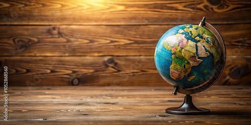 Globe on wooden table from unique perspective, globe, wooden table, unique, perspective, earth, geography, continent