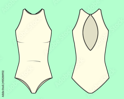 One-piece Swimsuit flat sketch.
