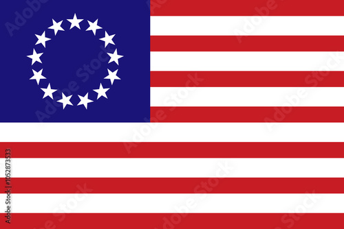 Betsy Ross American flag. An illustration of the Besty Ross flag. Betsy Ross American.