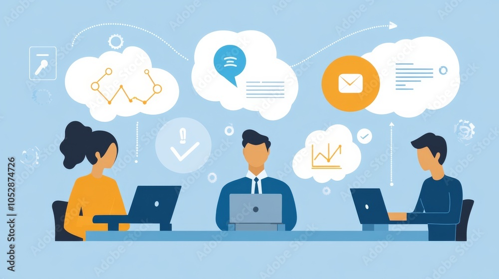 Team Collaboration in Modern Workspace Illustration Team Collaboration in Modern Workspace Illustration