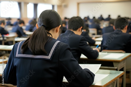 試験、テスト、大学受験、制服、女性｜Exam, test, university entrance exam, uniform, woman